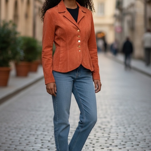 Christopher & Banks Jackets & Blazers - Christopher & Banks Women's Orange Leather Jacket